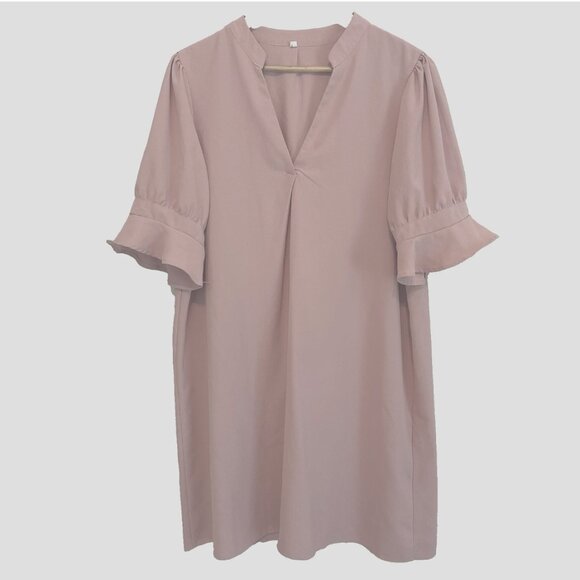 Womens XL Blush Pink Relaxed Coquette Ruffle Shabby Chic Flowy Knee Length Dress - Picture 1 of 5